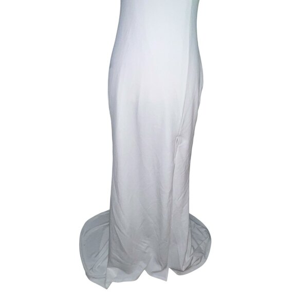 Lulus Eternally Beloved White Mesh Off-the-Shoulder Pearl Maxi Wedding Dress Sz - Picture 7 of 16